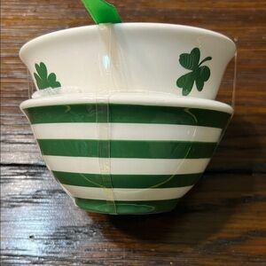 Green Shamrock Stripe Ceramic Bowls